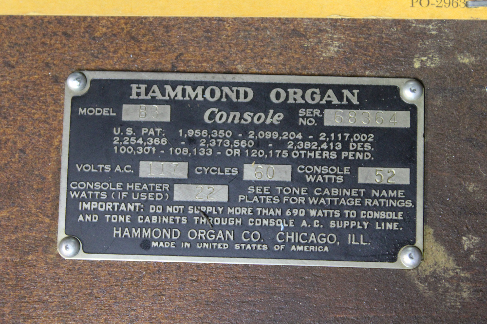 367 is a 1959 Hammond B-3 with an OBL-2 output system and paired with a 122 Leslie #H-71428! 
