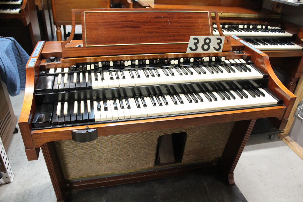 383 is a Hammond A-100 for sale, paired with a 2-speed Leslie 21-H, with a 22-H amp. Serial #5669
