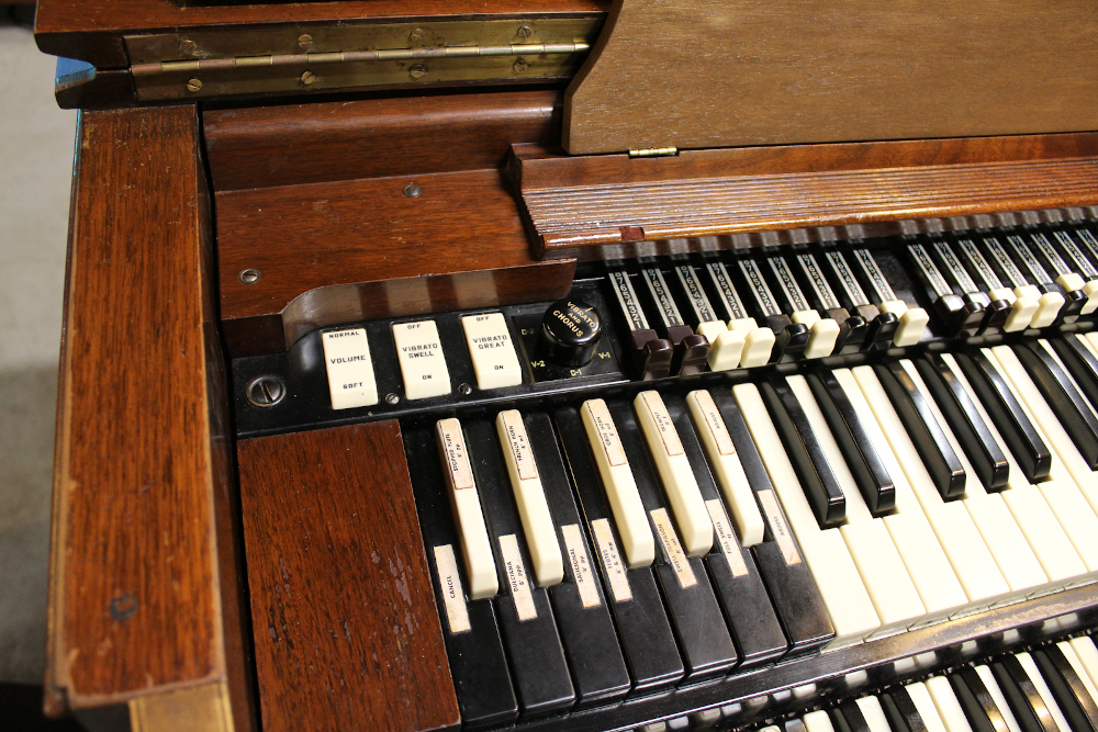 416 is a 1950 Hammond C-2 that has a scratched finish but sounds great!