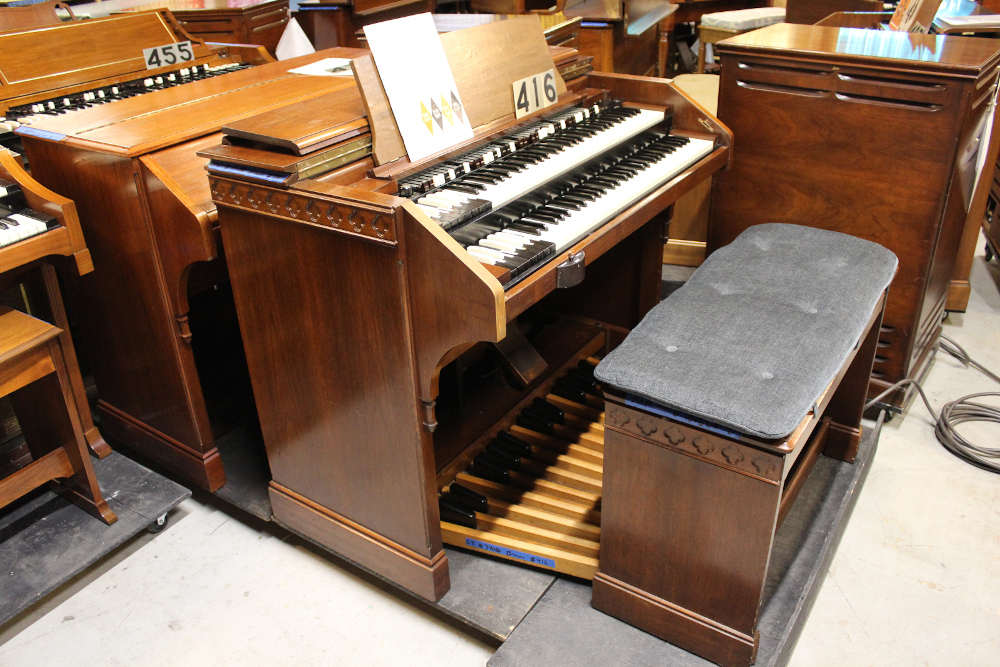 416 is a 1950 Hammond C-2 that has a scratched finish but sounds great!