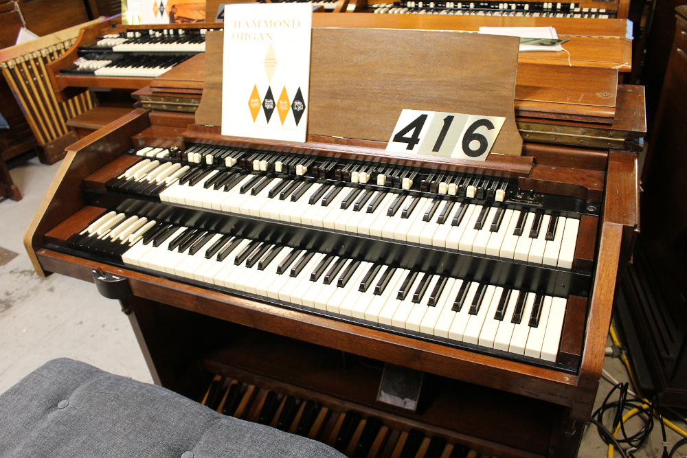 416 is a 1950 Hammond C-2 that has a scratched finish but sounds great! Serial #37080