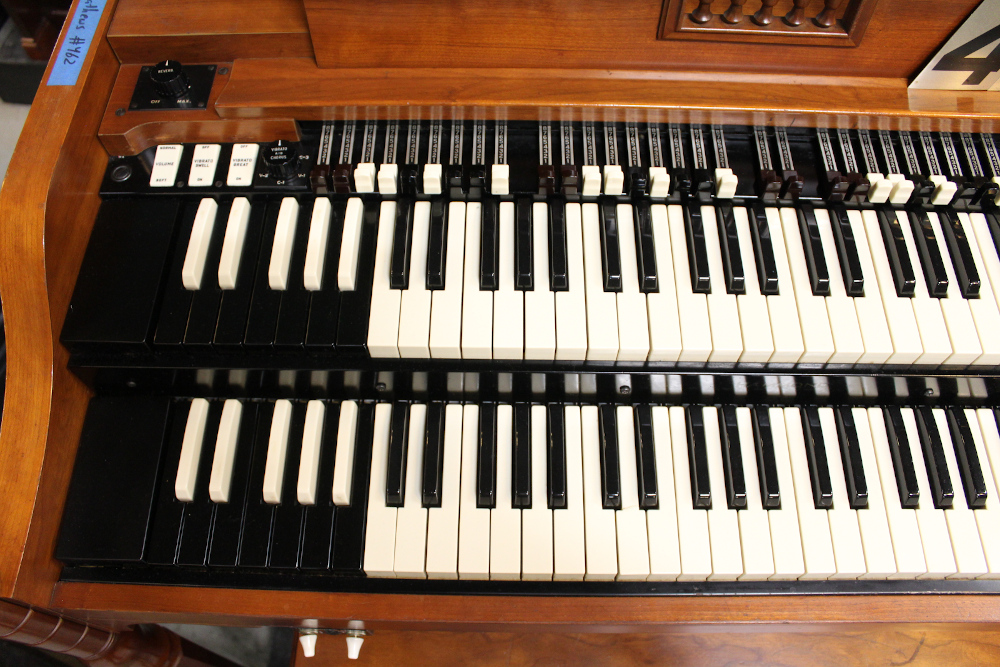 462 is 1964 Hammond A-143 in a fruitwood finish, to be paired with a Leslie 45. The toggle switches that control the Leslie speed and audio signal will be replaced with the moon shaped Leslie switch, which most of us prefer.