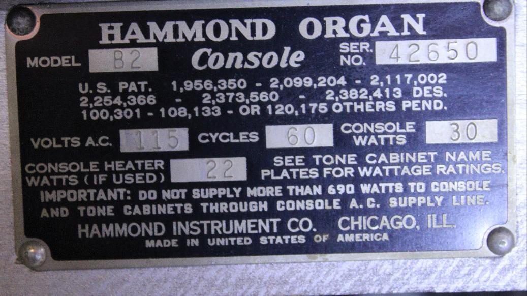 594 is a 1951 Hammond B2/B3 refinished in Cherry-wood.