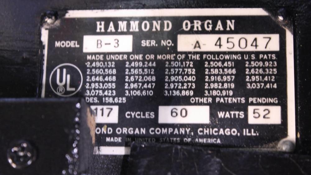 631 is a 1969 Hammond B3 in an ebony finish for sale. Serial number A-45047
