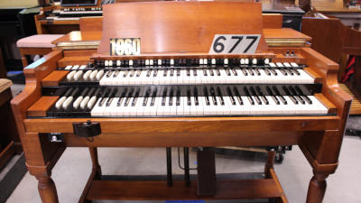 677 is a 1960 Hammond B3 in a fruitwood finish for sale!